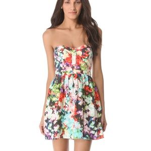 Parker floral silk melrose mini strapless dress